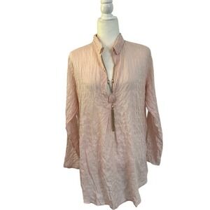 American Colors Pink Stripe 100% Cotton Tunic Top Lightweight USA Coastal Size L